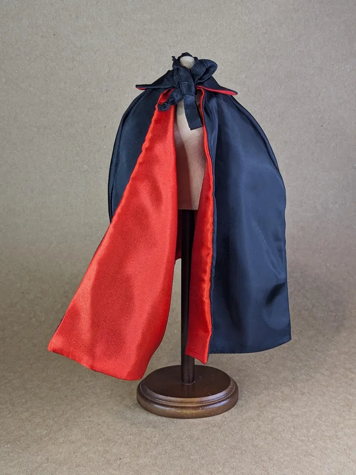 Handmade two-sided black & red Halloween Vampire cape for 12 inches fashion dolls
