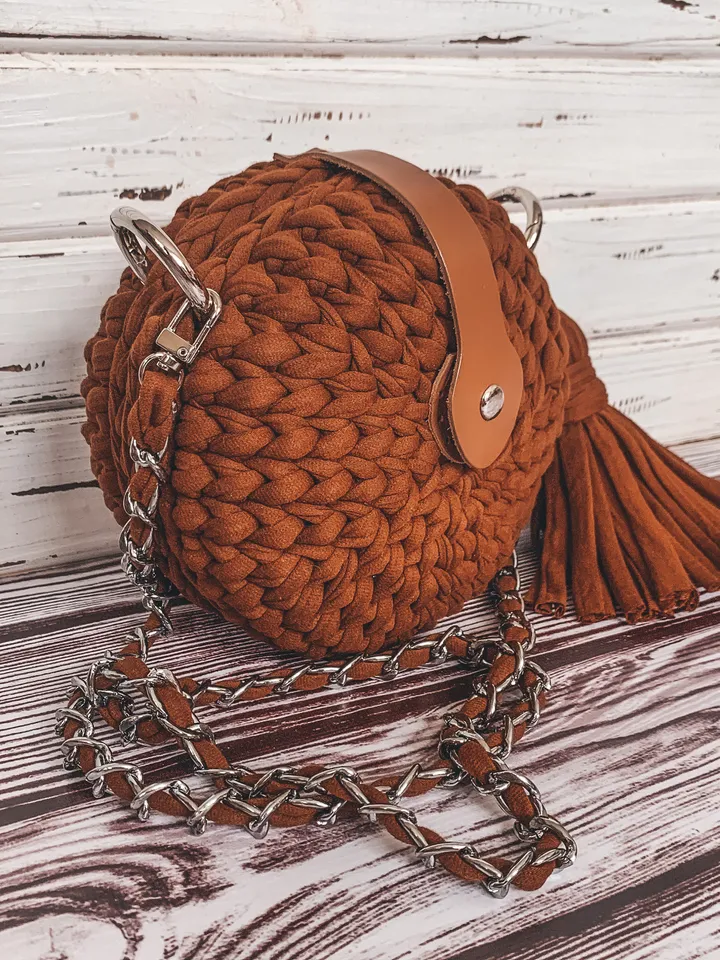 Crochet pattern round bag with t-shirt yarn, PDF digital instant download, video tutorial