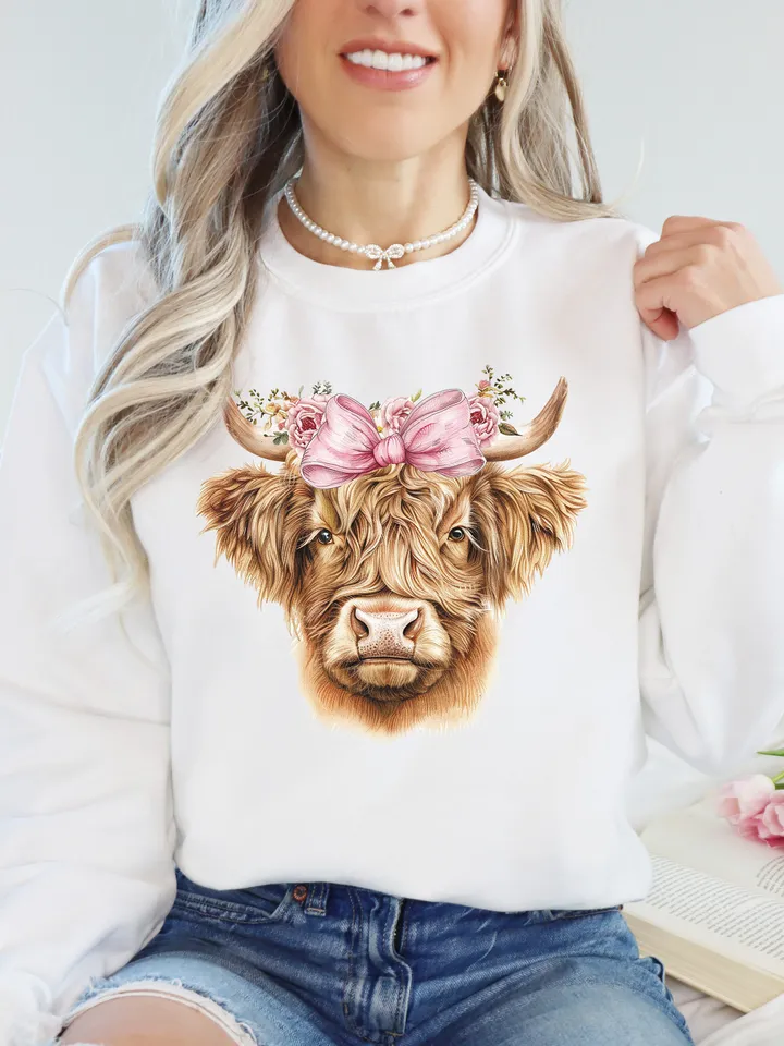 Highland cow png coquette bow png soft girl era aesthetic png highland cow clipart coquette shirt design retro mama png sublimation design
