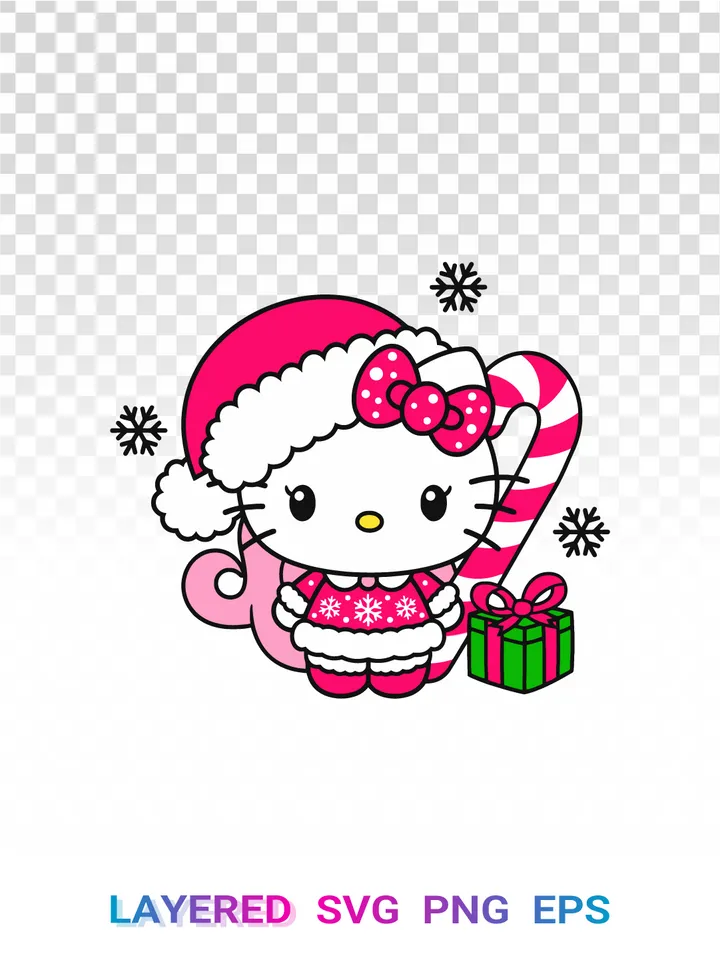 π
Hello Kitty Santa SVG PNG, Christmas Sanrio Candy Cane