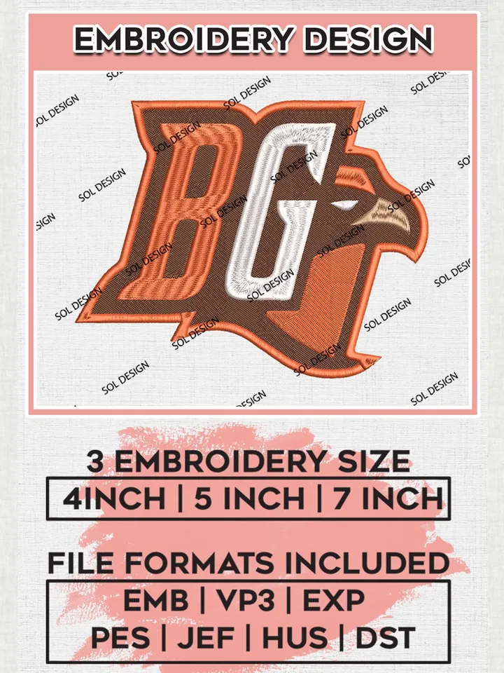 NCAA Bowling Green Falcons Team Logo Machine Embroidery Design, NCAA BG Falcons Team Design Design files, NCAA Team Embroidery Designs, NCAA Machine Embroidery Designs, Digital Download
