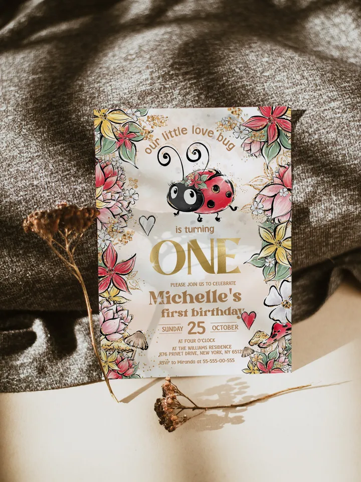 Editable Lady Bug First Birthday Invitation; Any age Lady bug birthday party template; Cute Girl Birthday Invitation; Instant Download lb1