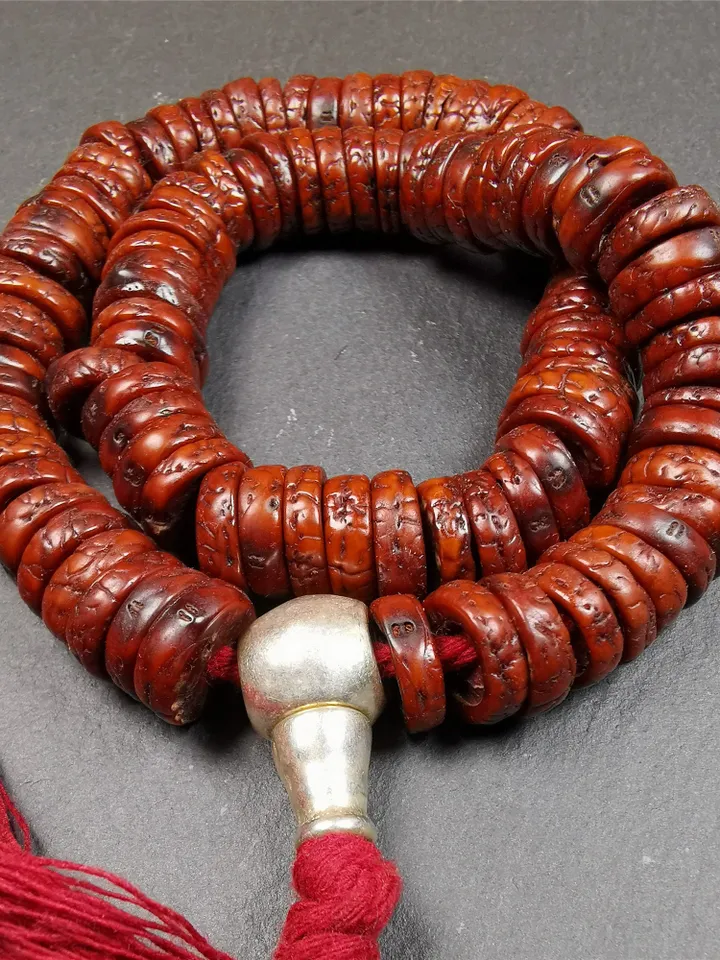 Gandhanra Antique 108 Bodhi Beads Mala,Old Prayer Beads Necklace,Diameter 13mm,Circumference 44 cm