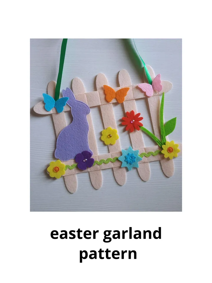 felt pattern, garland pattern, felt garland pattern, Easter garland pattern, Easter bunny garland pattern, felt Easter décor, felt bunting garland pattern, flower nursery garland, Easter baby gifts, Easter decorations, felt Easter banner, Easter banner fe