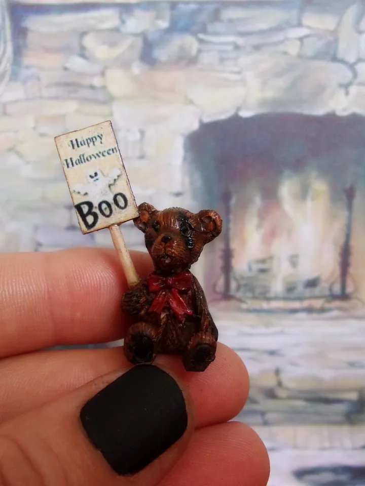 Teddy bear for Halloween. 1:12. Miniature dollhouse. Halloween gift. Handmade. Funny teddy bears for Halloween