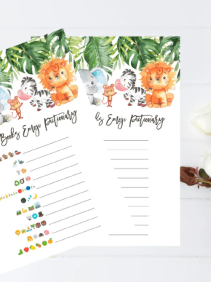 Printable Safari animal Baby Shower Emoji Pictionary Game