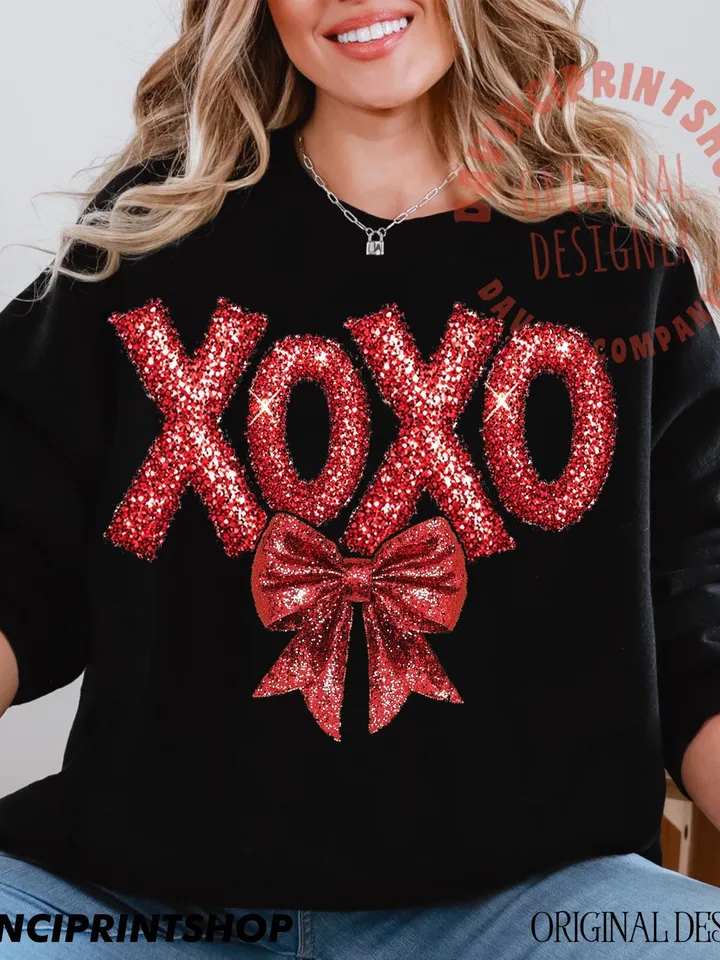 Faux Sequin Xoxo PNG Valentine’s Day Sublimation, be mine png, xoxo png, valentines Coquette Bow, Glitter valenties, Digital Design Download