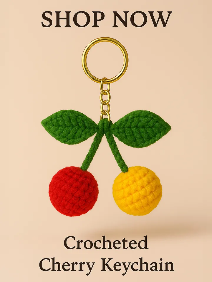 Crochet Cherry Keychain PDF Pattern โ Amigurumi Fruit Keyring Tutorial โ DIY Cute Handmade Yarn Key Chain Digital Download