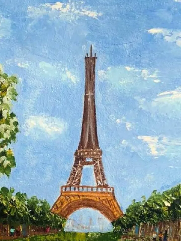 Cityscape Original oil painting Tower City Painting Eiffel Tower impasto art