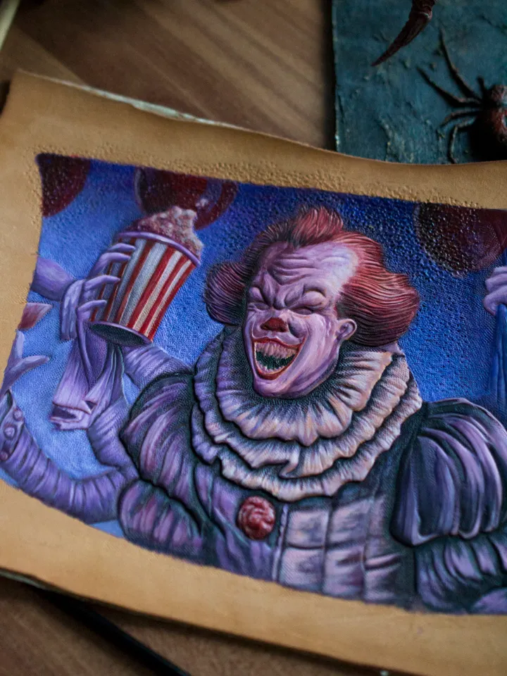 Original genuine leather painting Pennywise frame