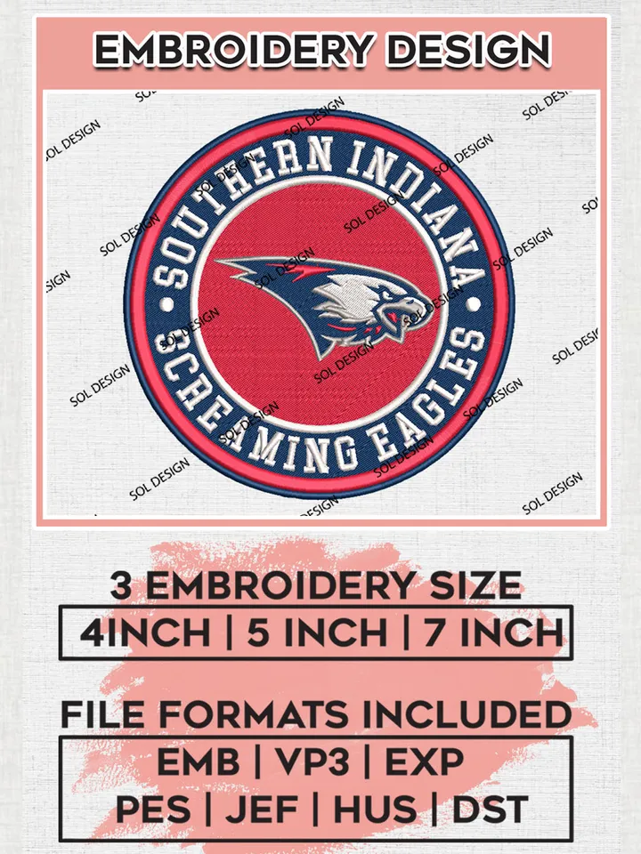 NCAA Southern Indiana Screaming Eagles Round Logo Embroidery, NCAA Southern Indiana Screaming Eagles Team Logo Embroidery files, NCAA Teams, Machine embroidery designs, Digital Download