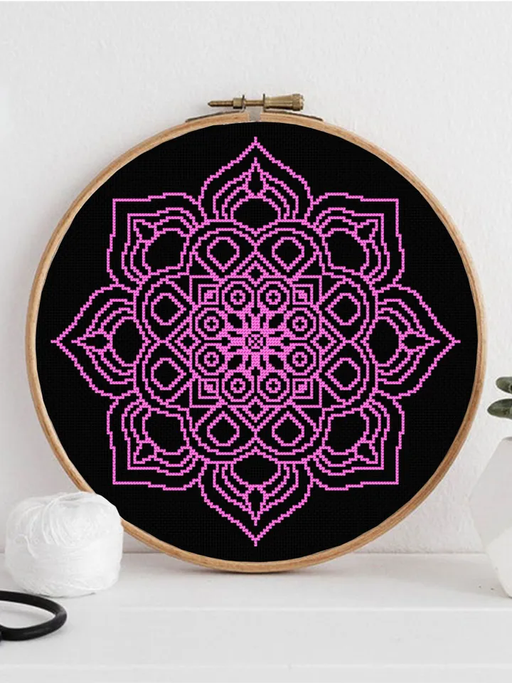 Mandala set cross stitch pattern download PDF, Monochrome mandala embroidery, Mandala digital PDF, Floral ornament cross stitch chart #S13
