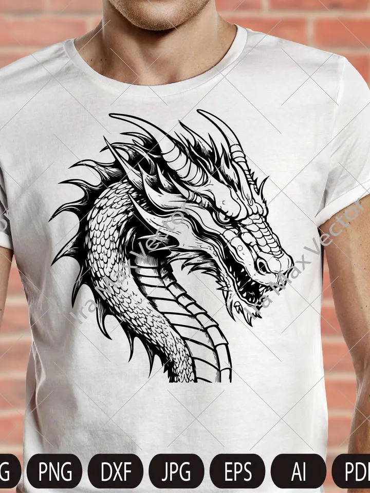 Dragon portrait svg, Dragon head svg, Dragon face svg, Dragon detailed, Dragon vector, instant digital download