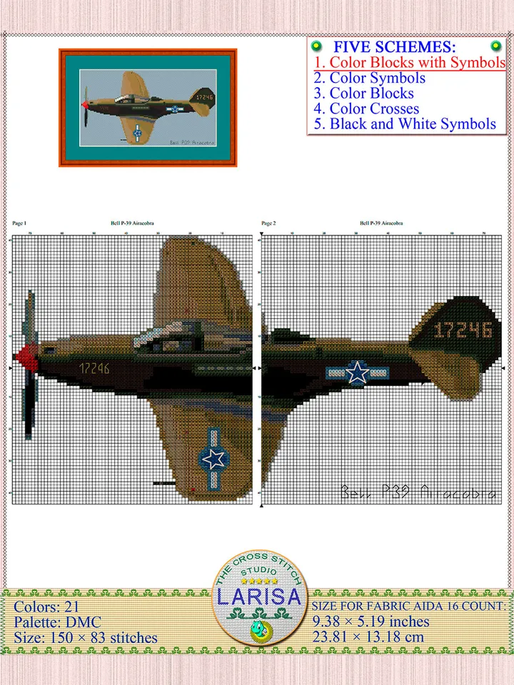 Airacobra Cross Stitch Pattern | World War II Fighter Aircraft