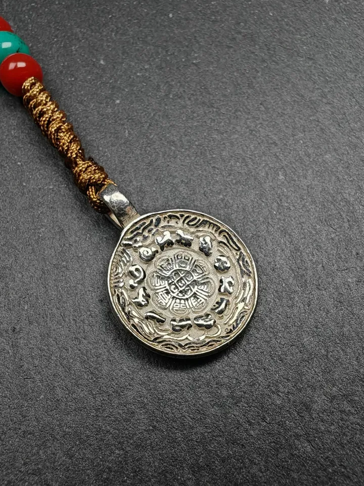 Gandhanra Handmade Tibetan Buddhist Calendar Badge,Melong Mirror, SIPAHO Amulet for Phone or Bage Pendant,Made of Sterling Silver