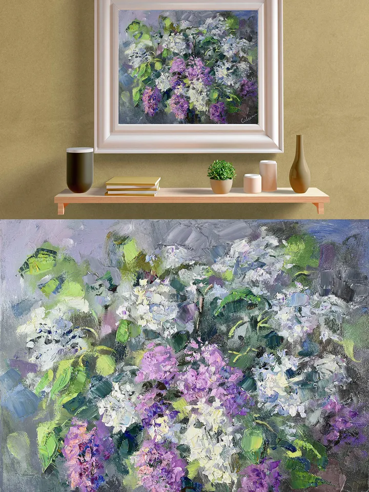 Lilac Painting Flower Original Art Floral Oil Canvas Artwork Impasto