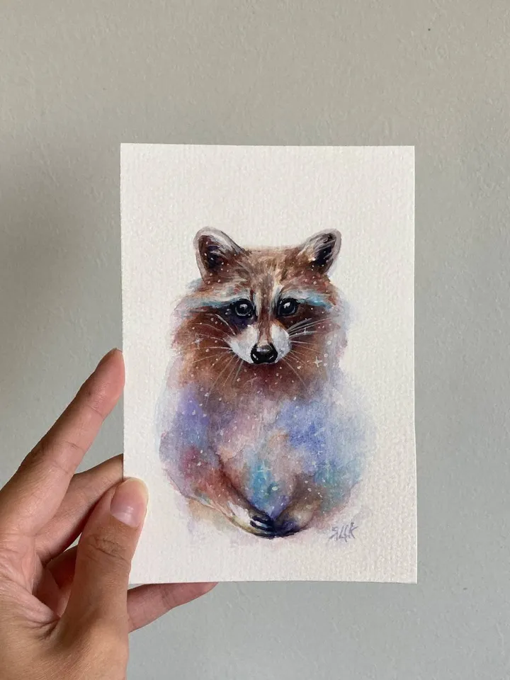 Raccoon Painting Original Watercolor Painting Raccoon Gift Small Animal Art Raccoon Illustration 4 by 6