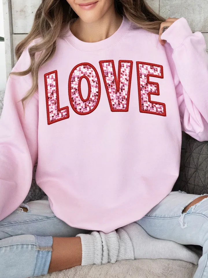 Faux Embroidery Love Png, Valentine’s Day Sublimation Png, Lover Png, Sequins Glitter Sublimation Design, Cupid PNG, Retro Valentine Png