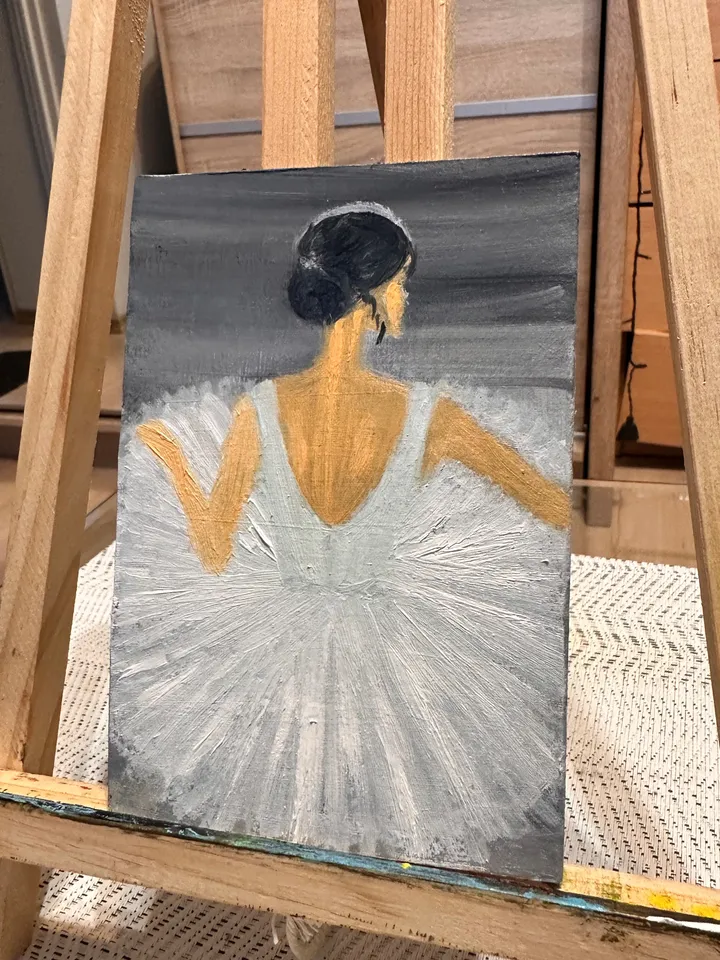 Oil painting of a Ballerina in a white Ballet dress Female Portrait Figurative Cardboard 10x15cm 6x4 inch Wall Decor Gift for Her