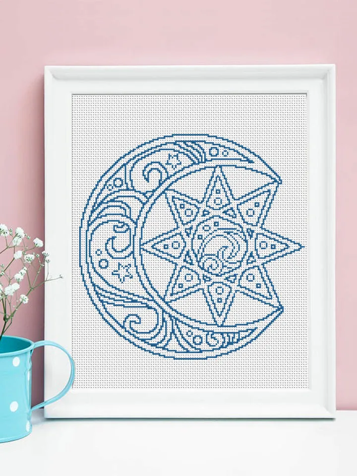 Mandala moon cross stitch pattern download PDF Christmas moon embroidery Modern mandala digital Monochrome cross stitch chart #M164
