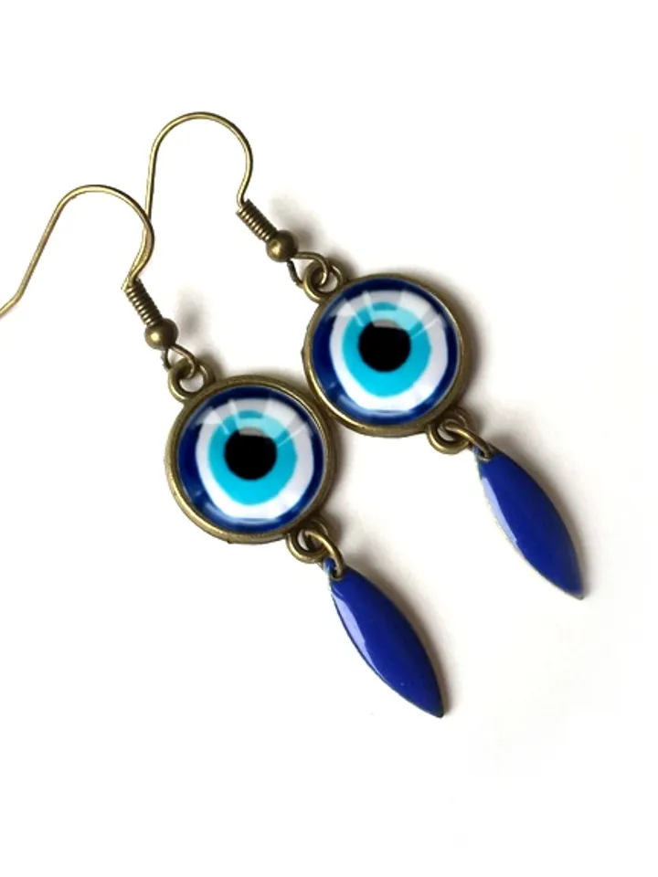 Evil eye earrings, Blue evil eye, Enamel Earrings, Gift, Eye earrings, Good luck, glass cabochon, Evil Eye Jewelry