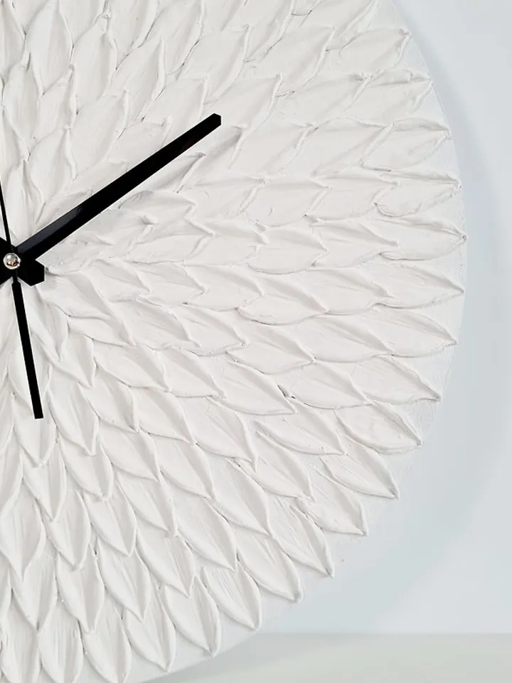 Large textural white wall clock Silent clock Unique handmade clock Modern clock
