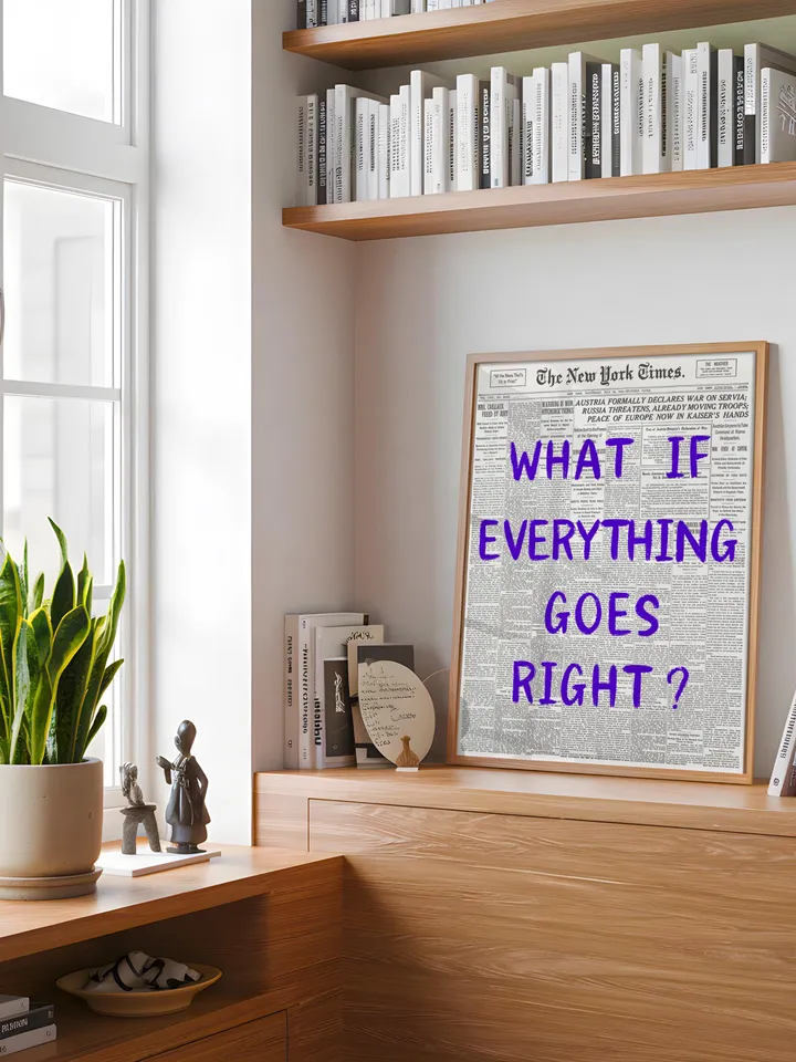 What If everything goes right Retro Newspaper Print, Trendy Wall Art, Typography Poster, Purple Aesthetic, Printable Wall Art, Digital Print