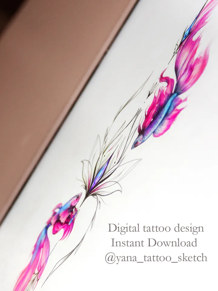 Pisces Tattoo Design Fishes Tattoo Idea Sketch Stencil, Instant download PDF, JPG