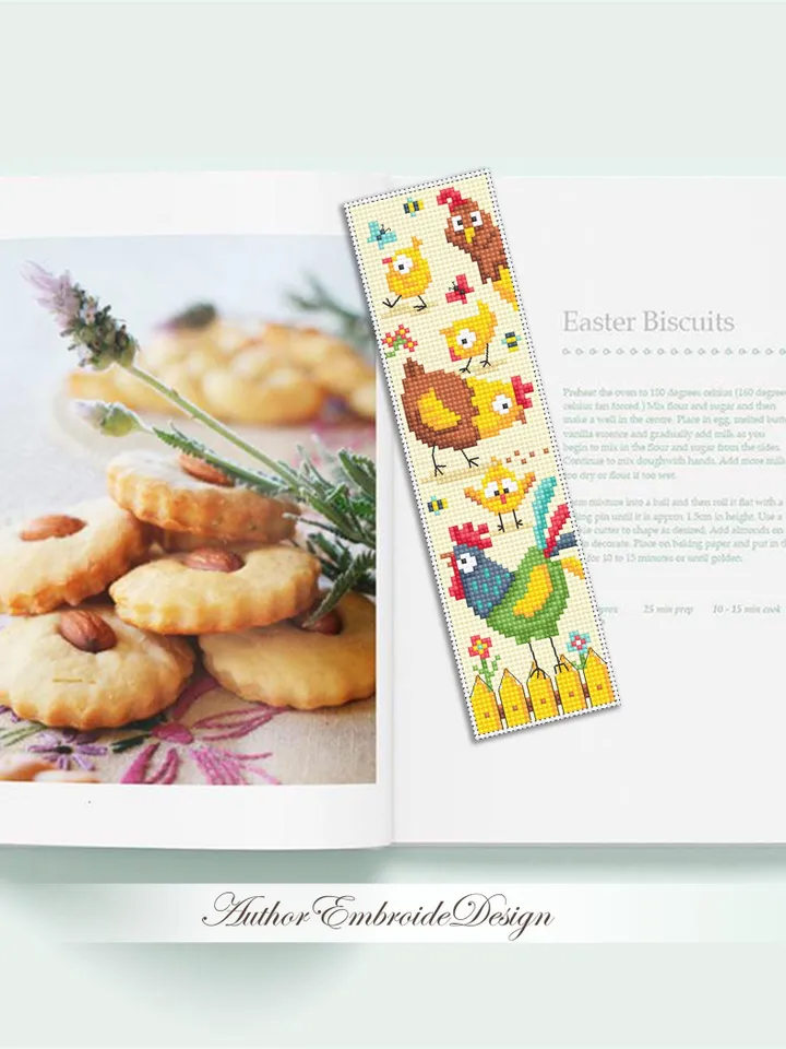 Chicken bookmark cross stitch pattern PDF download Chicken cross stitch chart, Easter bookmark pattern digital, Rooster, Farm animals #B417