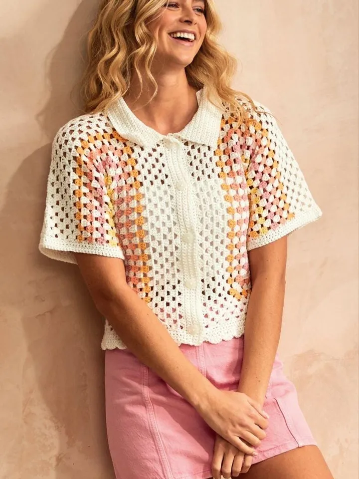 Crochet shirt pattern, shirt pattern, granny squares cardigan , easy crochet shirt pdf