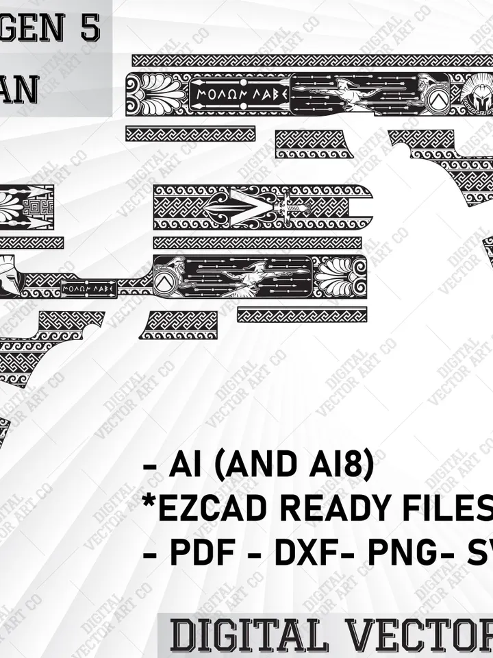 Glock 17 Gen 5 Spartan Theme. glock svg file, laser svg file,fiber laser,ezcad,lasermarking,svg spartan,aztec,gunengraving,digitalartwork
