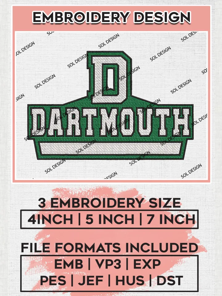 NCAA D Dartmouth Team Logo embroidery designs, NCAA Dartmouth Big Green Logo Machine embroidery designs, NCAA Logo embroidery designs, NCAA Lopes Machine embroidery designs, Digital Download