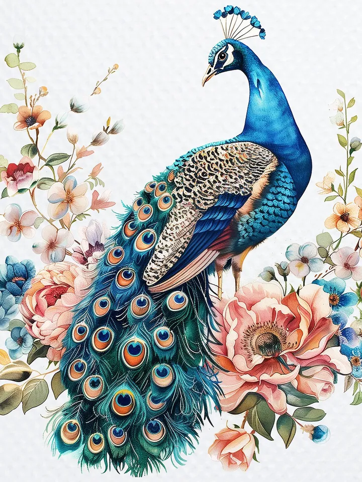 10 Adorable Peacock PNG Bundle, Printable Watercolor Peacock clipart for sublimation, Digital download, Paper craft, junk journals