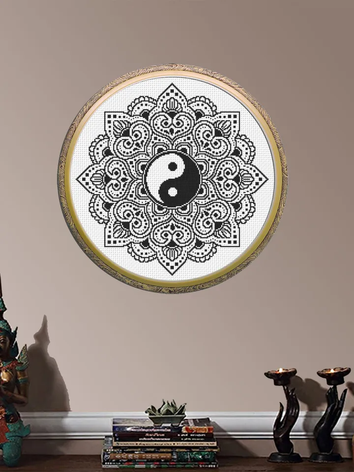 Yin yang mandala cross stitch pattern download PDF Meditation yoga cross stitch Floral mandala digital Ying yang xstitch chart modern #M153