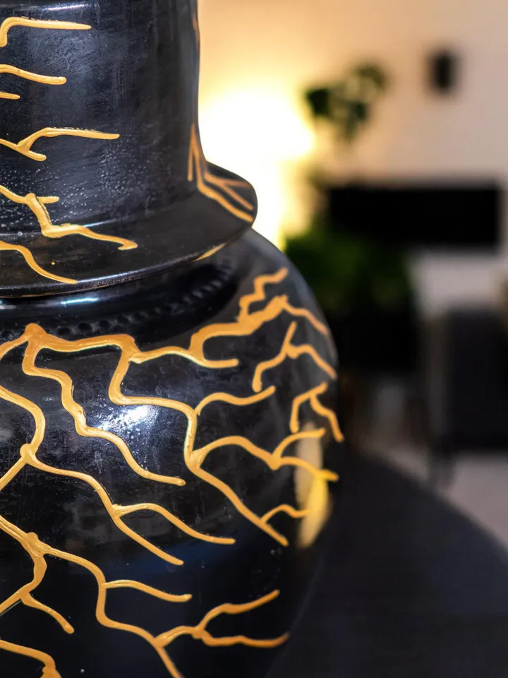 Handmade Large Jar with Lightning-Inspired Gold Accents | 45 cm Decorative Art Object, Home Decor