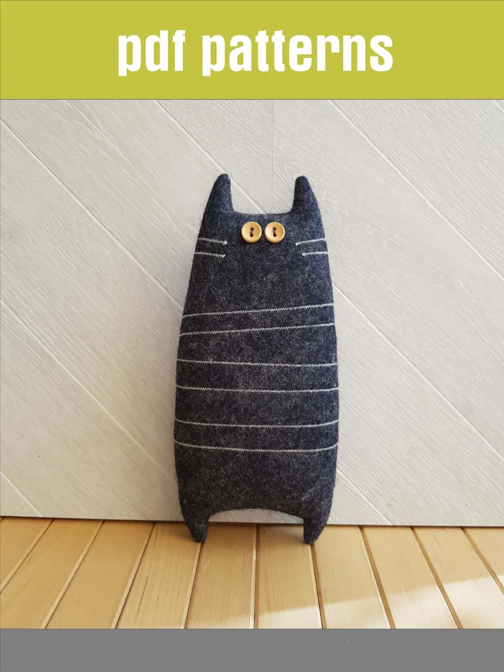Black Cat Sewing Pattern PDF, Tutorial in English, Felt animal Pattern, felt doll sewing diy, Halloween doll PDF