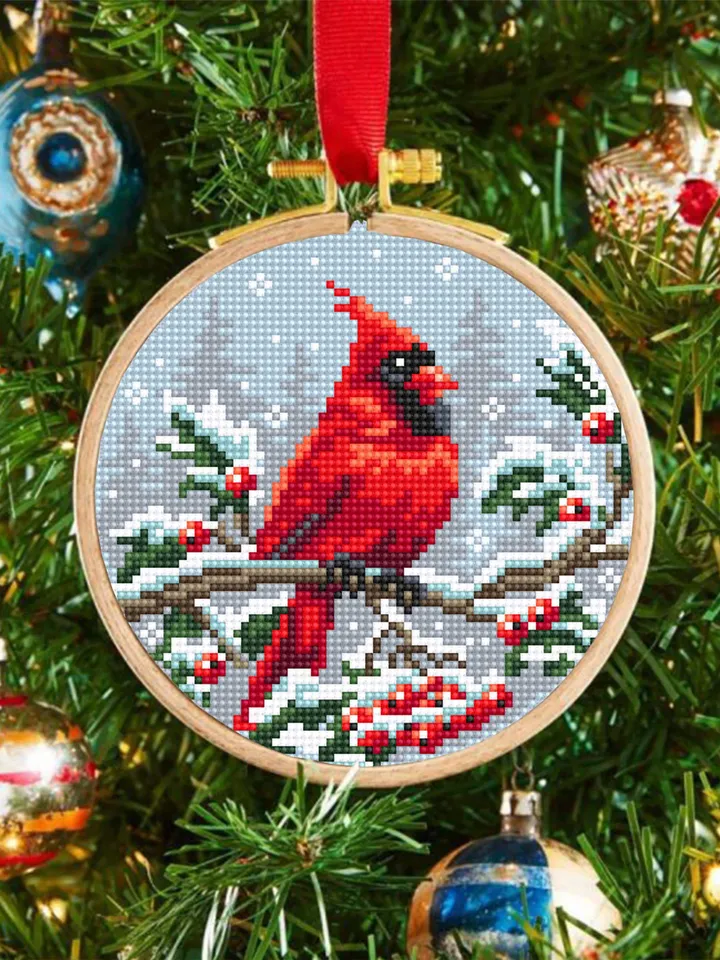 Christmas cardinal cross stitch pattern PDF download Red bird cross stitch chart, Christmas pattern digital PDF, Cardinal embroidery #N161