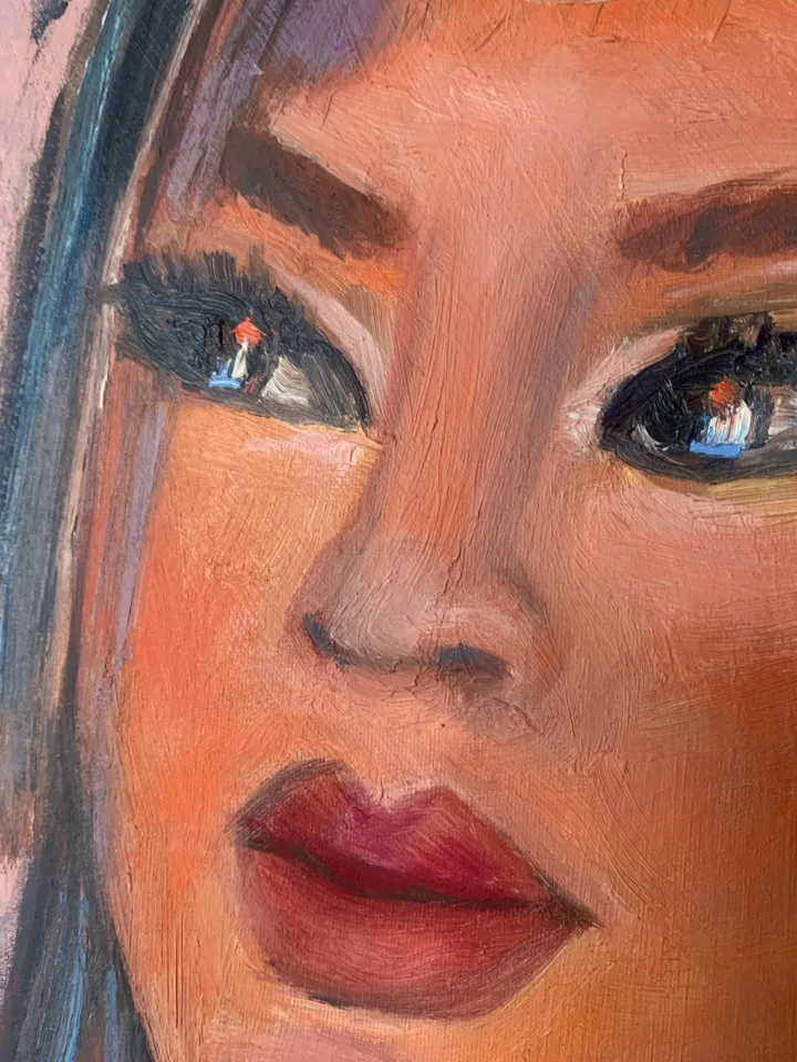 Asian girl portrait impasto original oil painting
