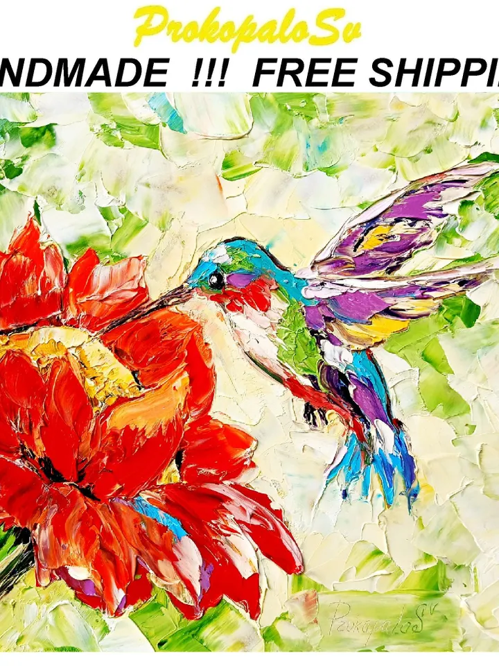 Hummingbird Painting Birds Original Art Christmas Gifts Animal Artwork Hummingbird Impasto Oil Wall Art Personalized Gifts by ArtProkopaloSv