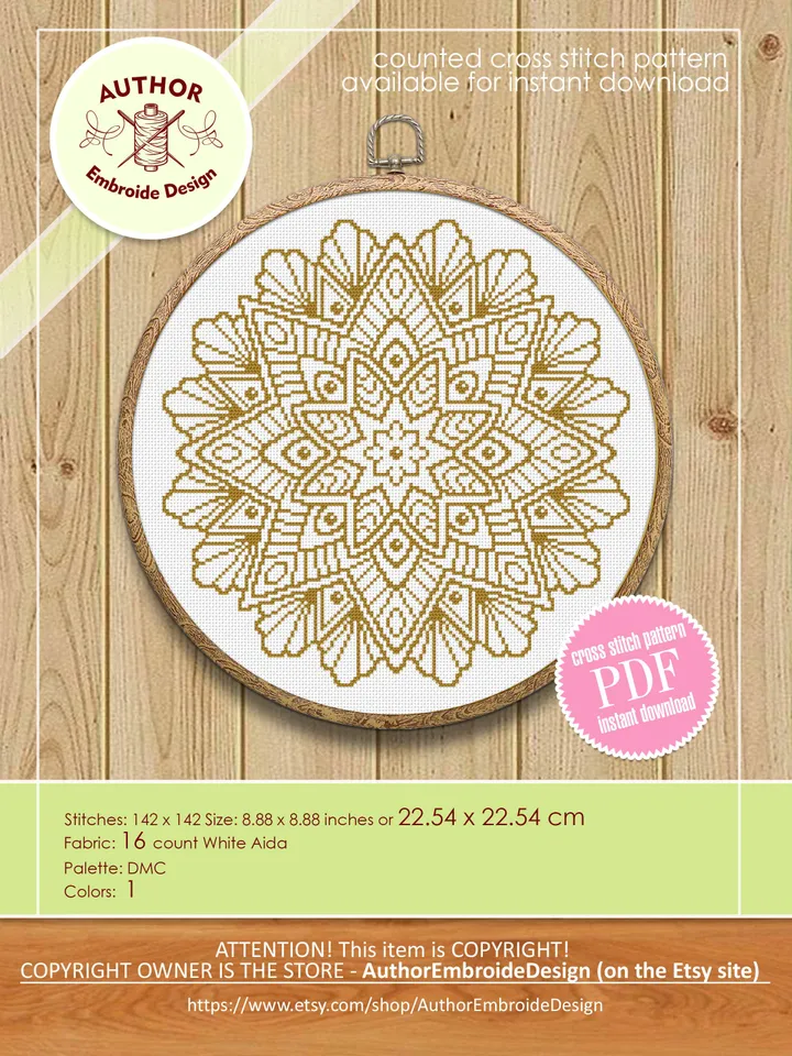 Mandala cross stitch pattern download PDF Modern quick cross stitch Monochrome cross stitch chart Flower mandala digital PDF Home decor #M40
