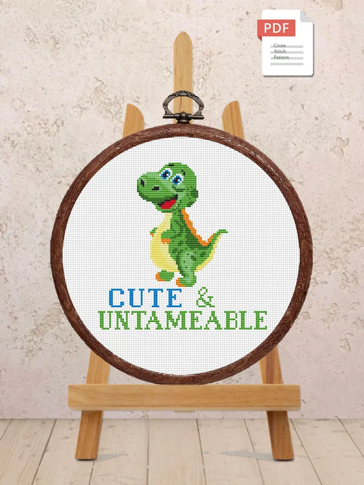 Cute And Untameable Cross Stitch Pattern, Dino Cross Stitch, Dino Pattern, Dinosaur Cross Stitch Pattern, Baby Cross Stitch Patterns #bab004