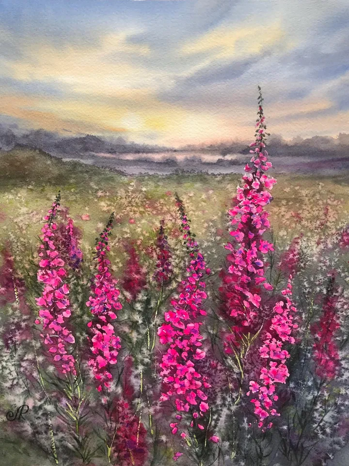Wildflowers Original Painting Field Landscape Meadow Wall Art Rustic Landscape