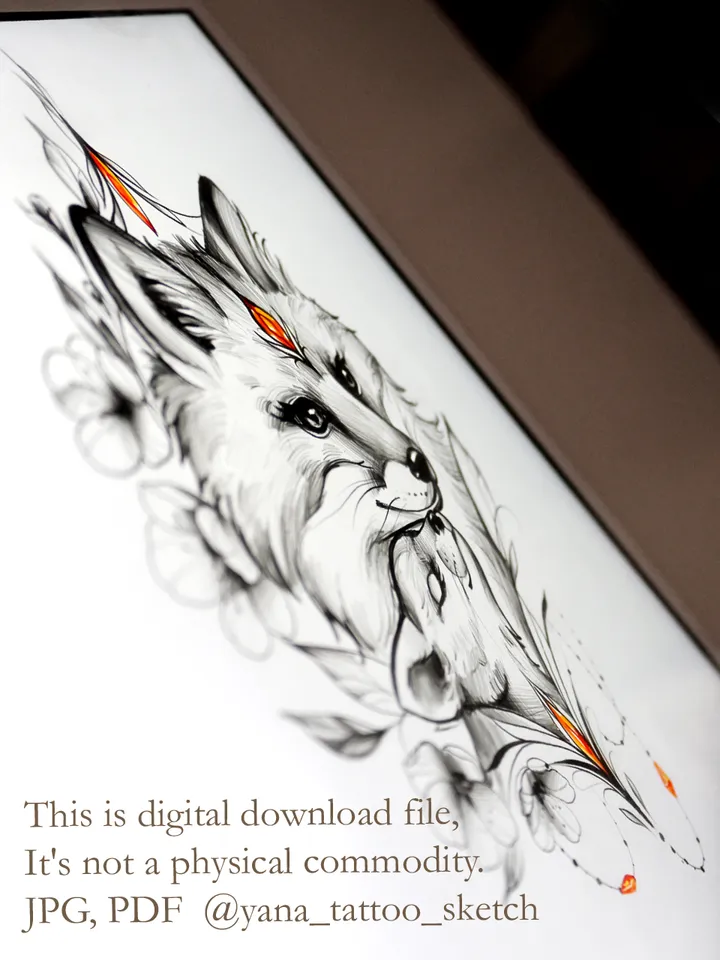 Fox Tattoo Design Family Fox Tattoo Idea Stencil Fox Cub Tattoo Sketch, Instant download PDF, JPG