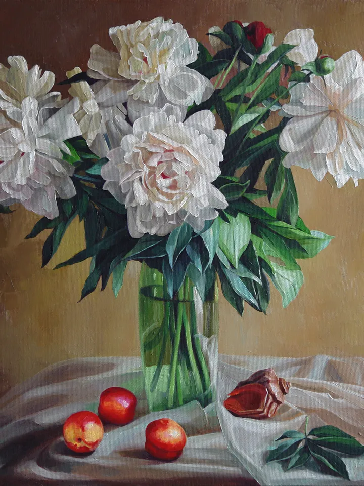 Painting Still life with white peonies
