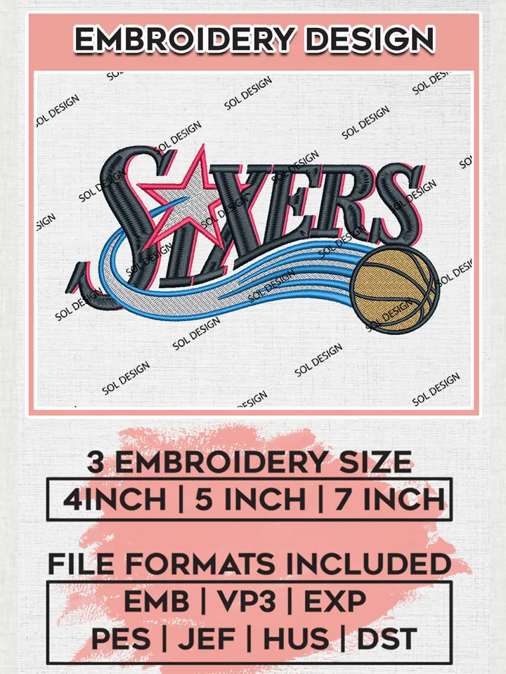 Sixers NBA 76ers Team Logo Embroidery Designs, NBA Philadelphia 76ers Logo Embroidery Designs, Basketball Team Logo Embroidery Files, NBA Logo, 3 sizes, Machine embroidery Files, Digital Download
