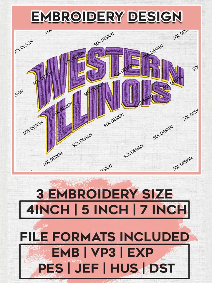 NCAA Western Illinois Team Word Logo Embroidery Design Files, NCAA Western Illinois Leathernecks Machine Embroidery, NCAA Teams, 3 sizes, NCAA Machine embroidery designs, Digital Download