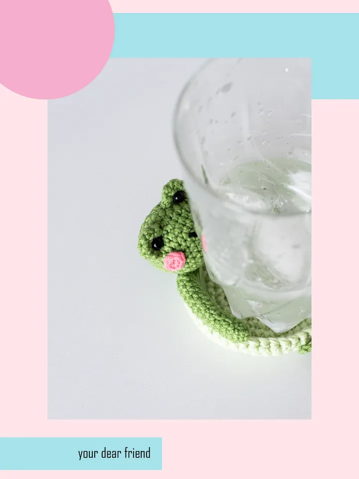 Crochet pattern amigurumi FROG coaster toy pattern PDF file in ENG for beginners