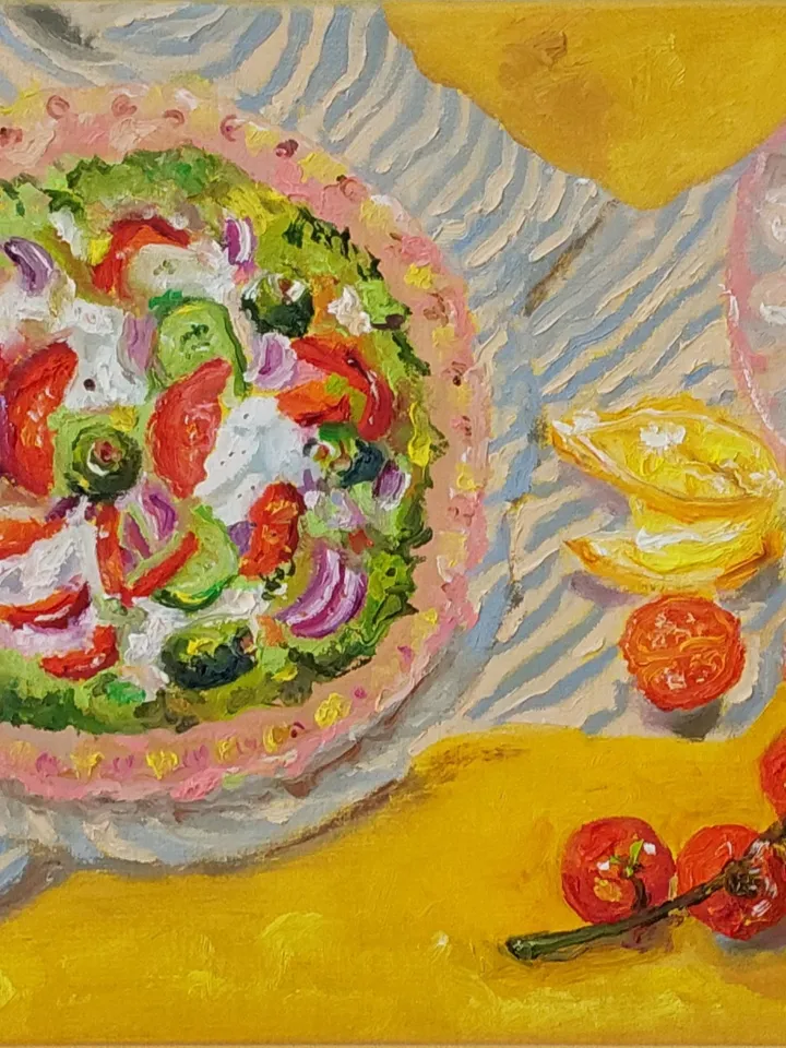 "Picnic on a summer day" Still life.Oil painting on canvas 35x25cm (14x10inch)