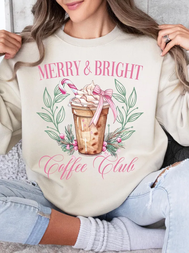 Pink Christmas Coffee Club, png, Christmas Coquette Bow png, Pink Christmas png, Girly png, Aesthetic png, Merry Christmas png, Merry Bright