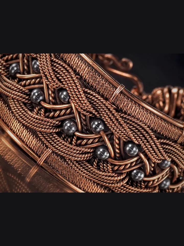 Copper wire wrapped bracelet with hematite for lady Antique style WireWrapArt